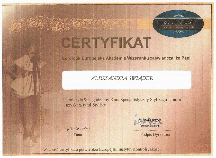 Certyfikat stylistki ubioru