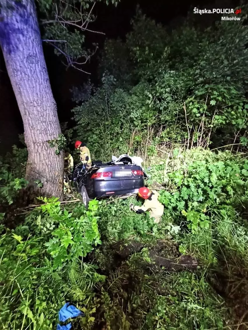 20-latek stracił panowanie nad pojazdem i uderzył w drzewo! / fot. KPP Mikołów