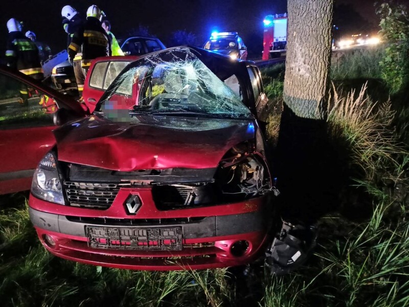 Groźny wypadek w Ornontowicach. Samochód uderzył w drzewo